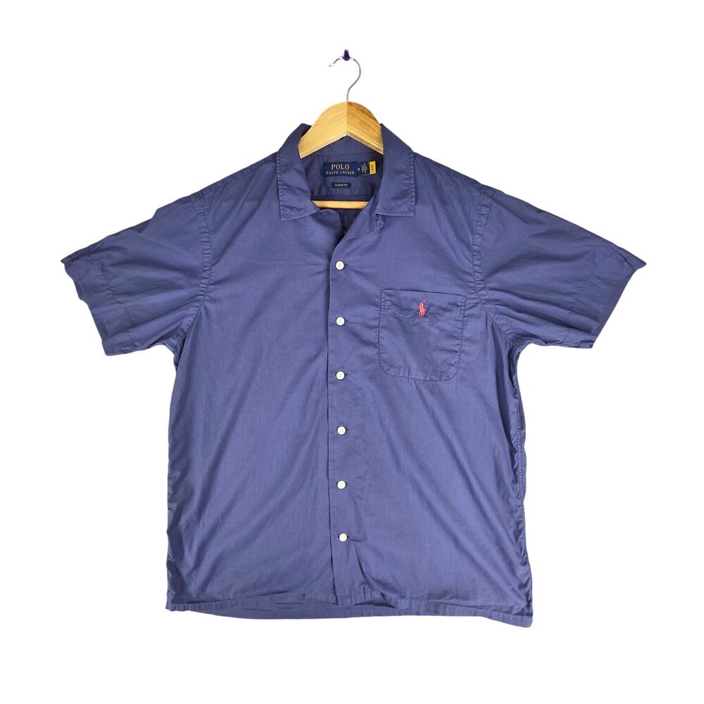 POLO RALPH LAUREN MENS CLASSIC FIT BLUE SHORT SLEEVE COTTON SHIRT SIZE MEDIUM